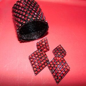 1980s Rare Jay Feinberg AKA Strongwater Ruby Red Swarovski bracelet & earrings
